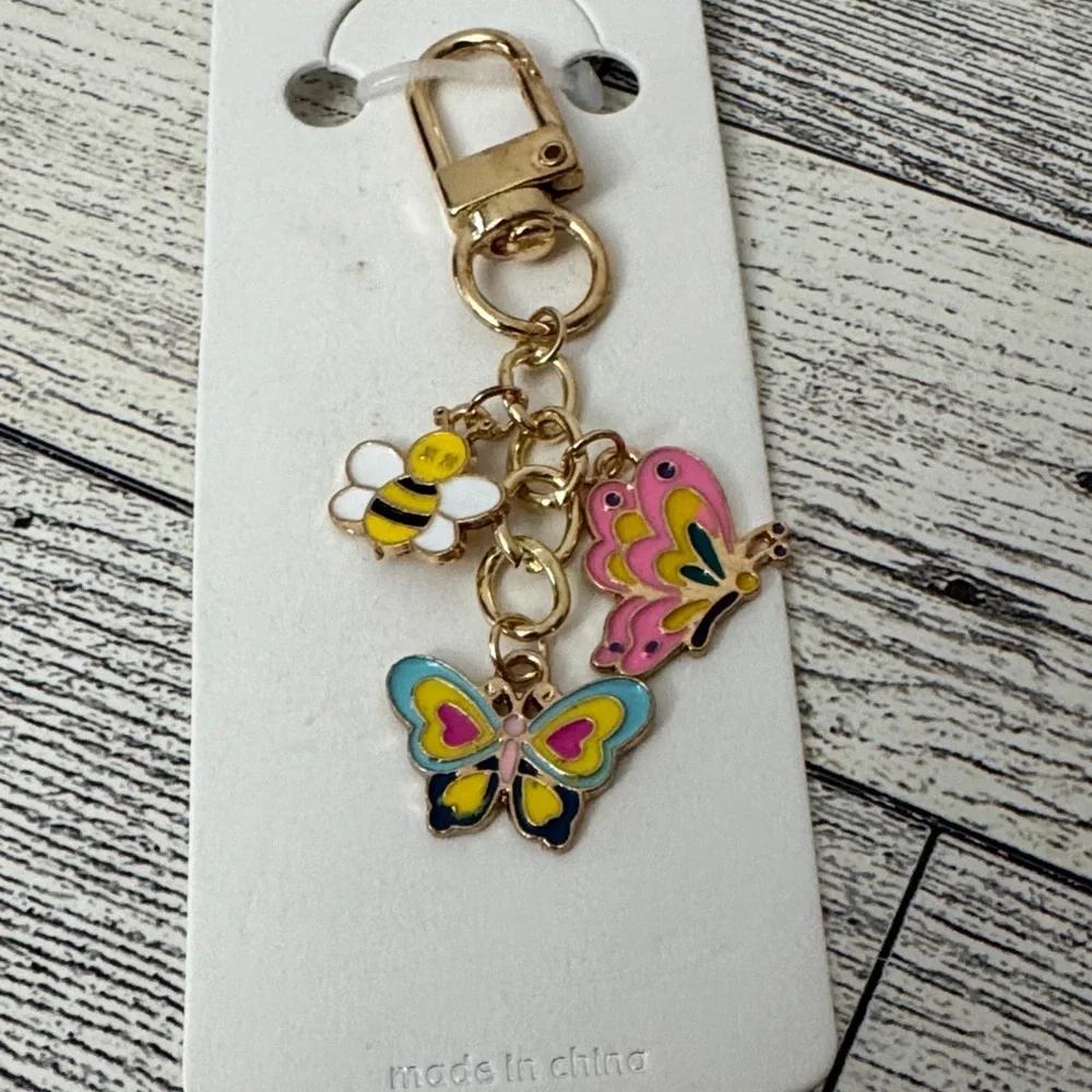 Mint Butterfly & Bee Bag Charm/Key Chain NWT